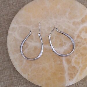 Silver Tone Rhinestone Loop Earrings